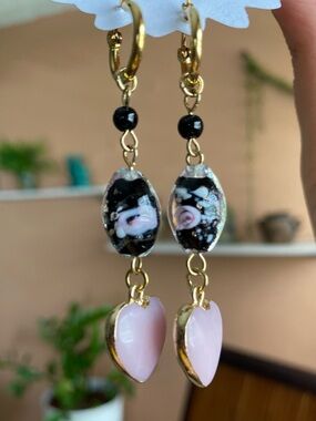 Free people Glass Beads Pink heart earrings - Gold Tone